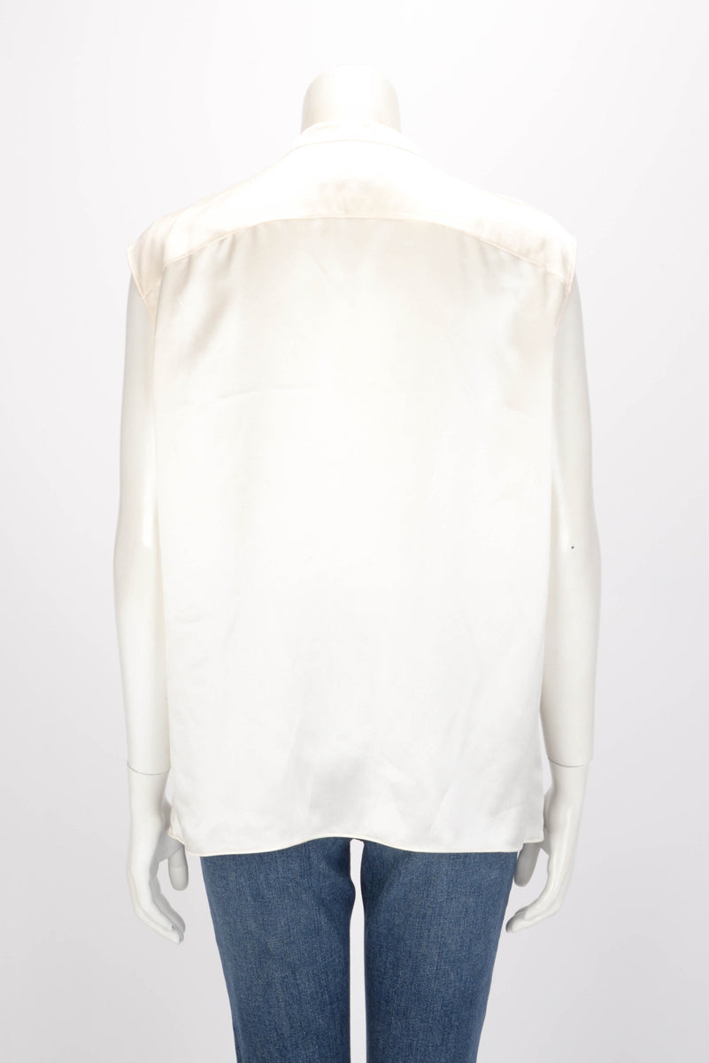 Chanel Ecru Silk Ruffled Sleeveless Top FR 40 Accessory