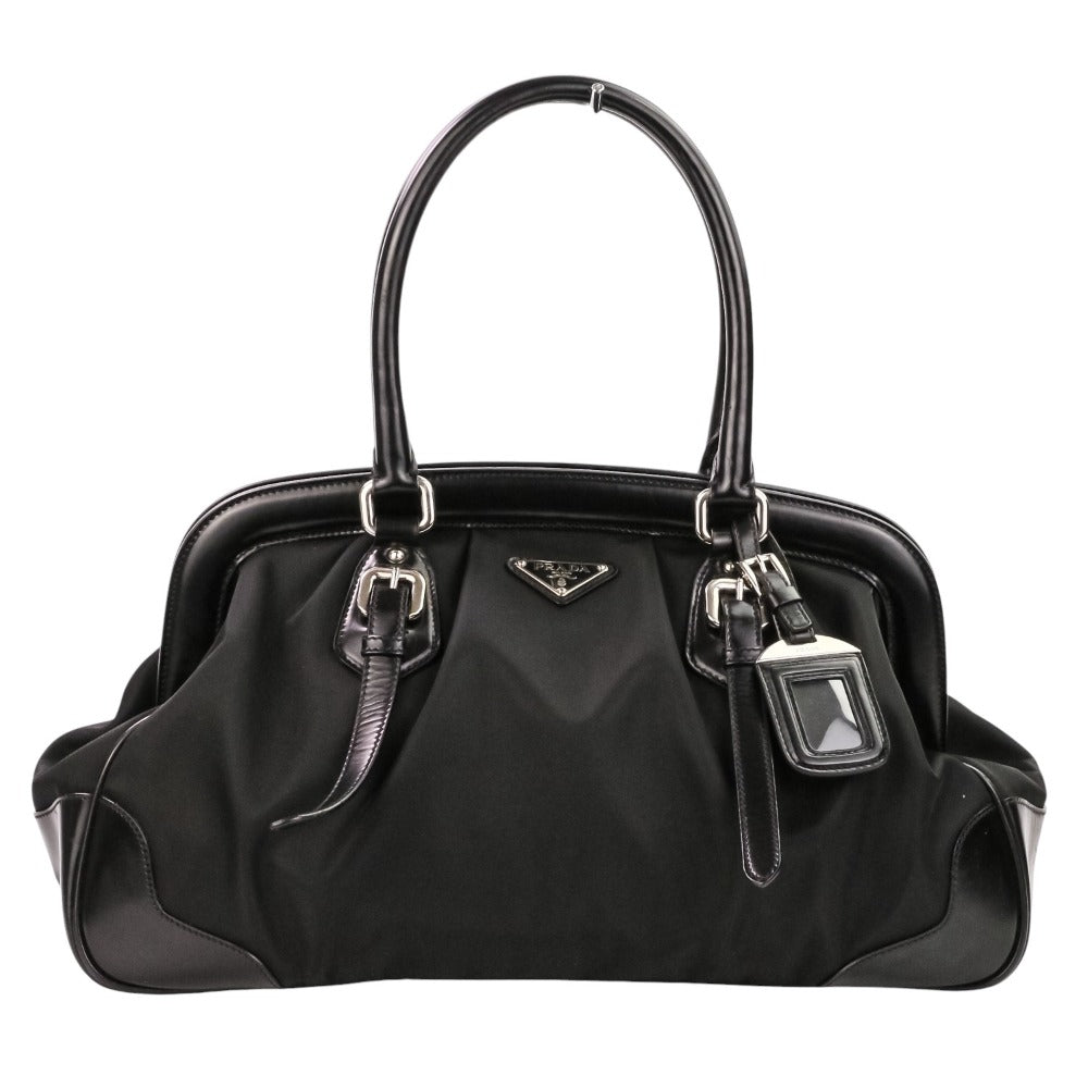 Prada Triangle Plate Tessuto Handbag Leather Nylon Logo Travel Bag