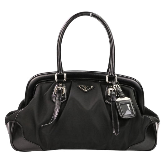 Prada Triangle Plate Tessuto Handbag Leather Nylon Logo Travel Bag