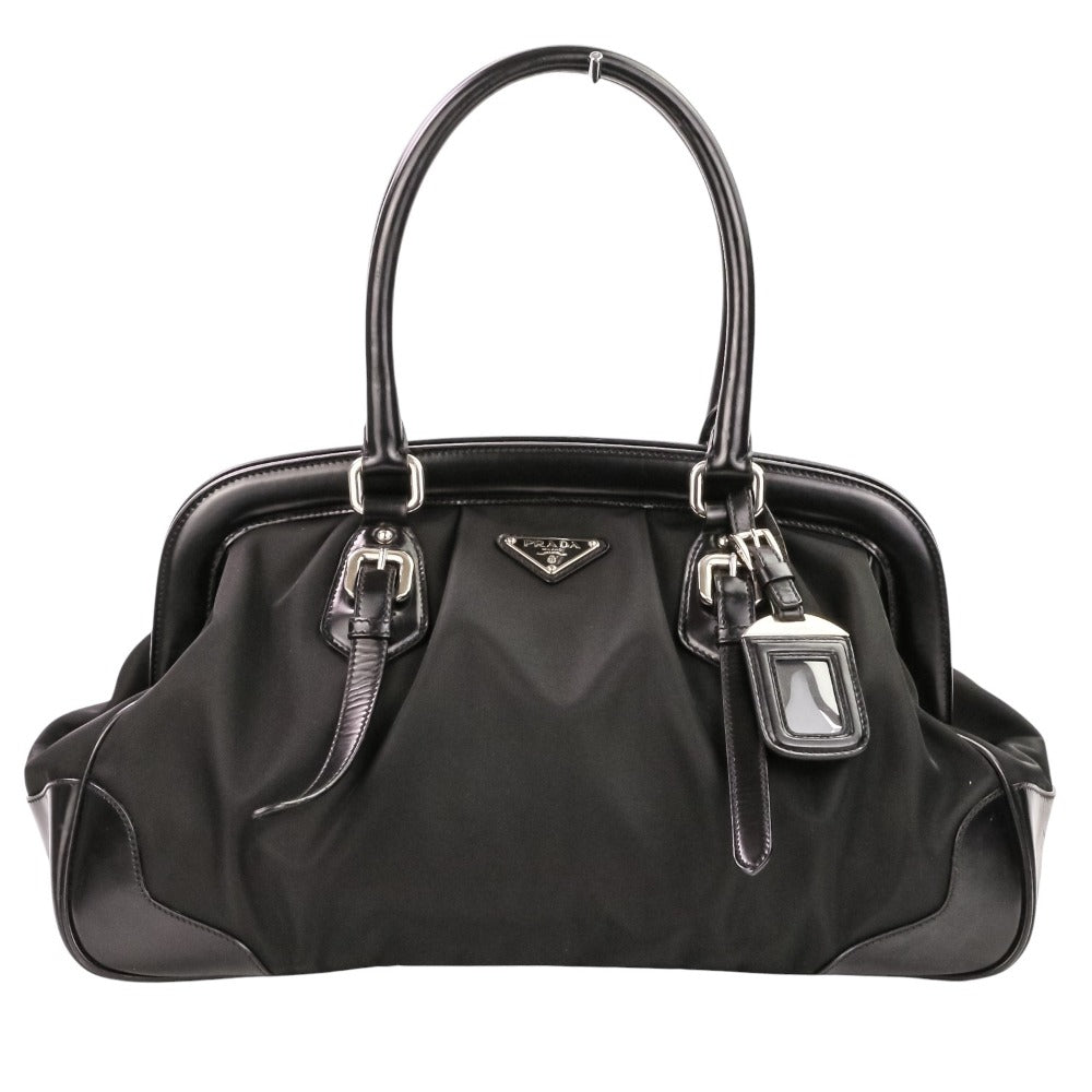 Prada Triangle Plate Tessuto Handbag Leather Nylon Logo Travel Bag