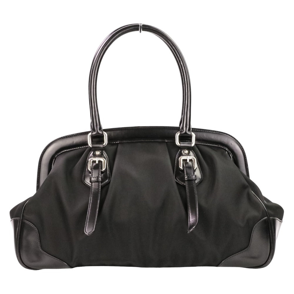 Prada Triangle Plate Tessuto Handbag Leather Nylon Logo Travel Bag