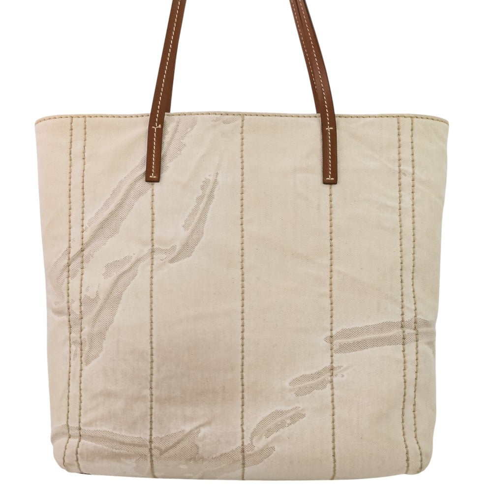 Prada Linen Blend Tote Bag Leather Vitello