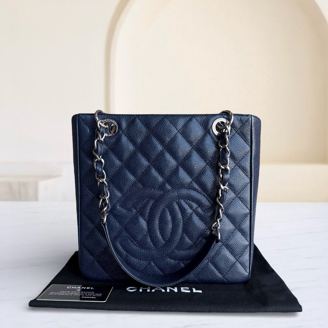 Chanel PST Petite Shopping Tote - Caviar 24CM Quilted Blue Tote Bag 18 14