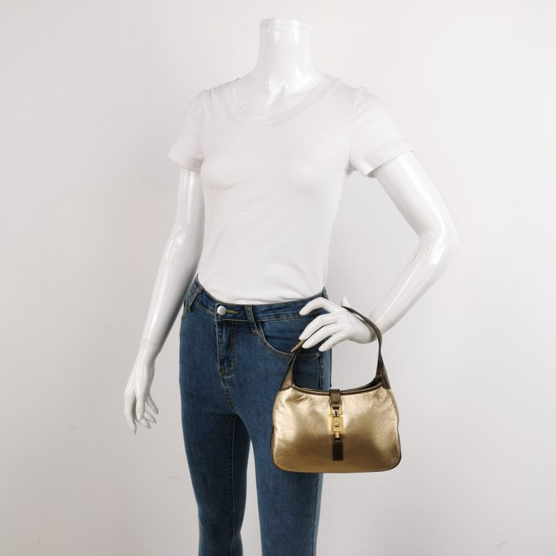Gucci Jackie Gold Leather Calfskin Lambskin Brown Travel Bag Leather 2