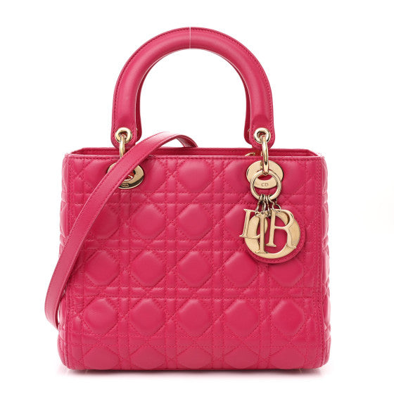 Dior Handbag Christian Cannage Lady Fuchsia Lambskin Medium