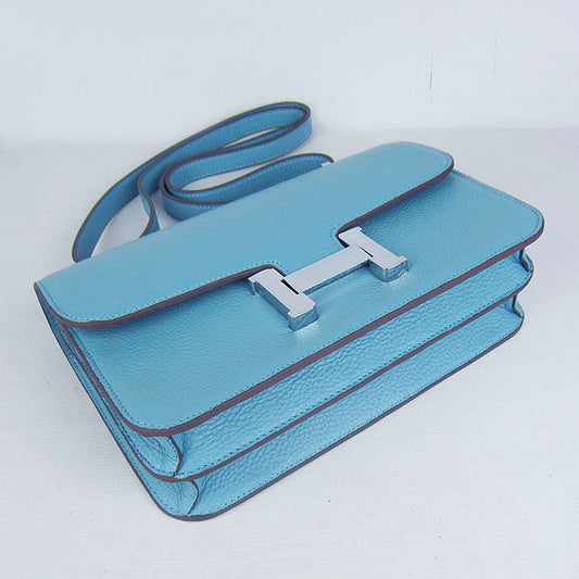 Hermes Luxury Calf Message Bag H Light Leather Blue Travel Bag