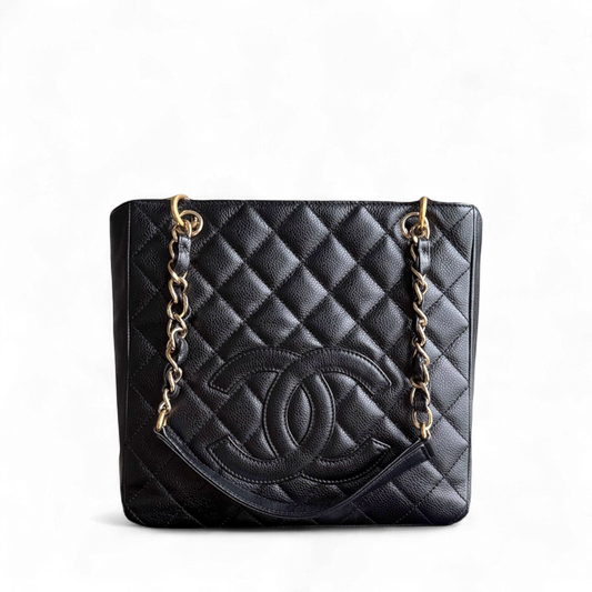 Chanel PST Petite Shopping Tote - Caviar Grained Quilted Black Tote Bag