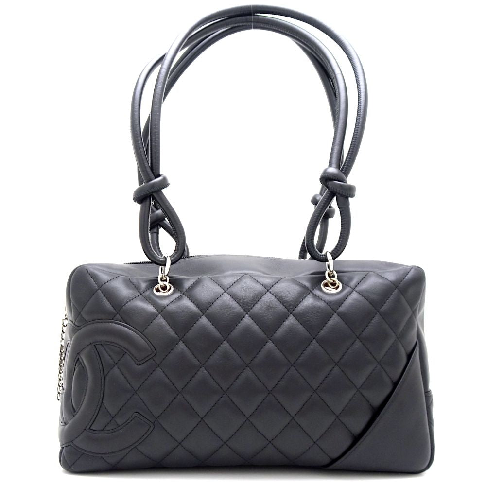 Chanel Bowling Bag Handbag Cambon Line Leather Black