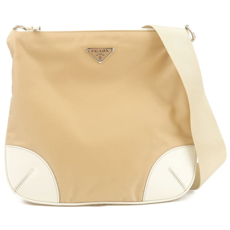 Prada Prada Nylon Leather Shoulder Bag Beige White 35053