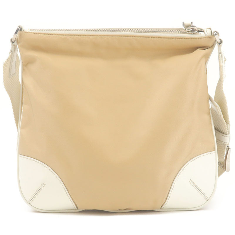 Prada Prada Nylon Leather Shoulder Bag Beige White 35053