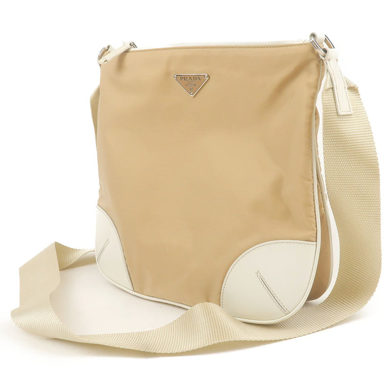 Prada Prada Nylon Leather Shoulder Bag Beige White 35053
