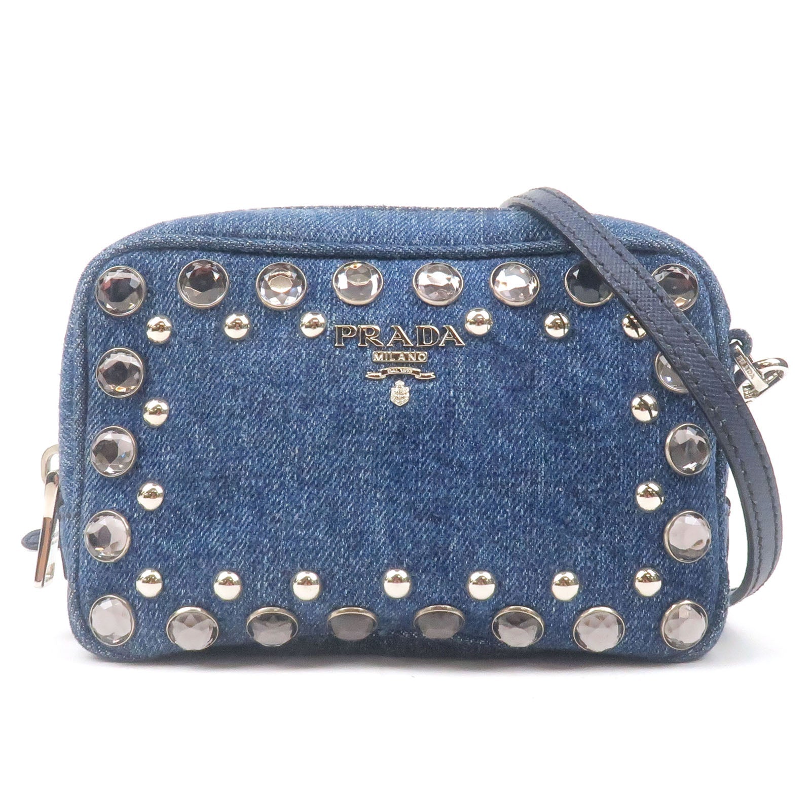Prada Prada Bijou Leather Shoulder Bag Blue 1Nf674 35228