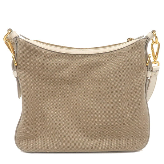 Prada Prada Logo Jacquard Leather Shoulder Bag Beige Ivory