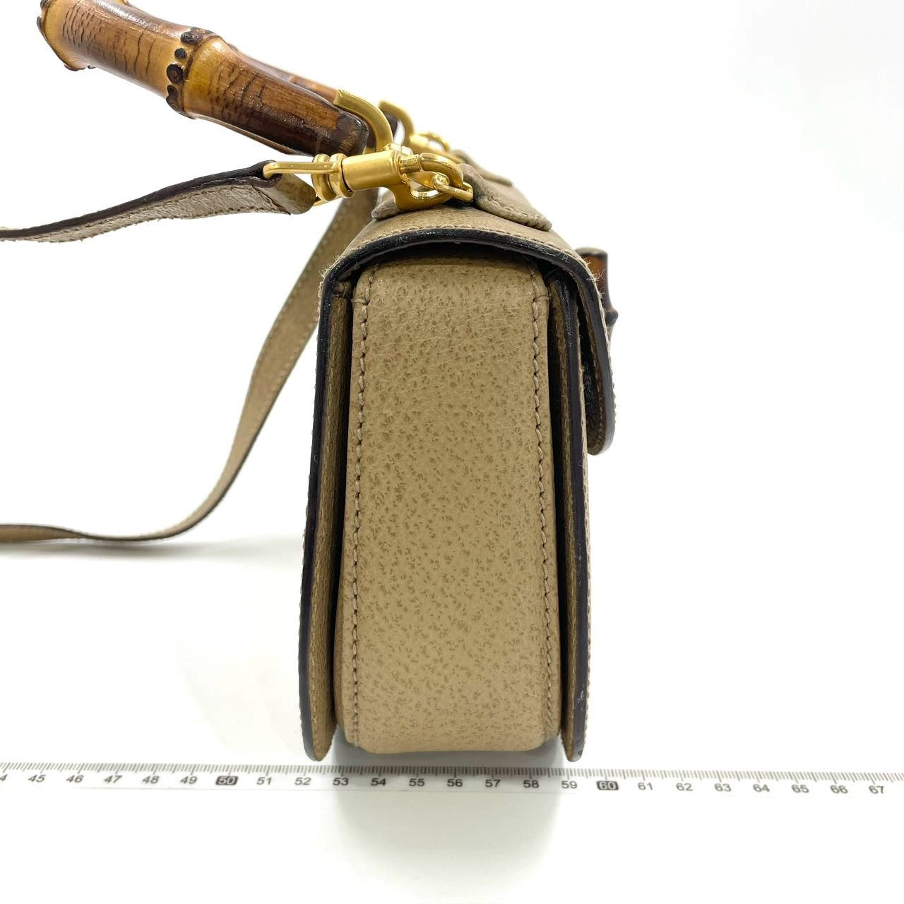 Gucci Bamboo Strap Leather Beige Small Top Handle Travel Bag