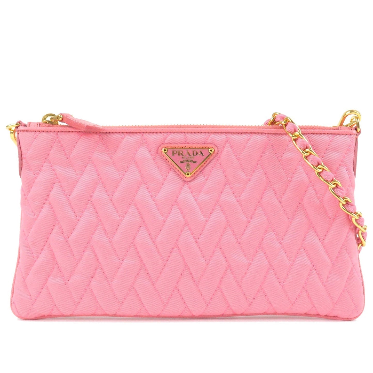 Prada Prada Logo Nylon Leather Chain Shoulder Bag Pink