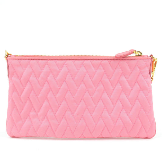 Prada Prada Logo Nylon Leather Chain Shoulder Bag Pink