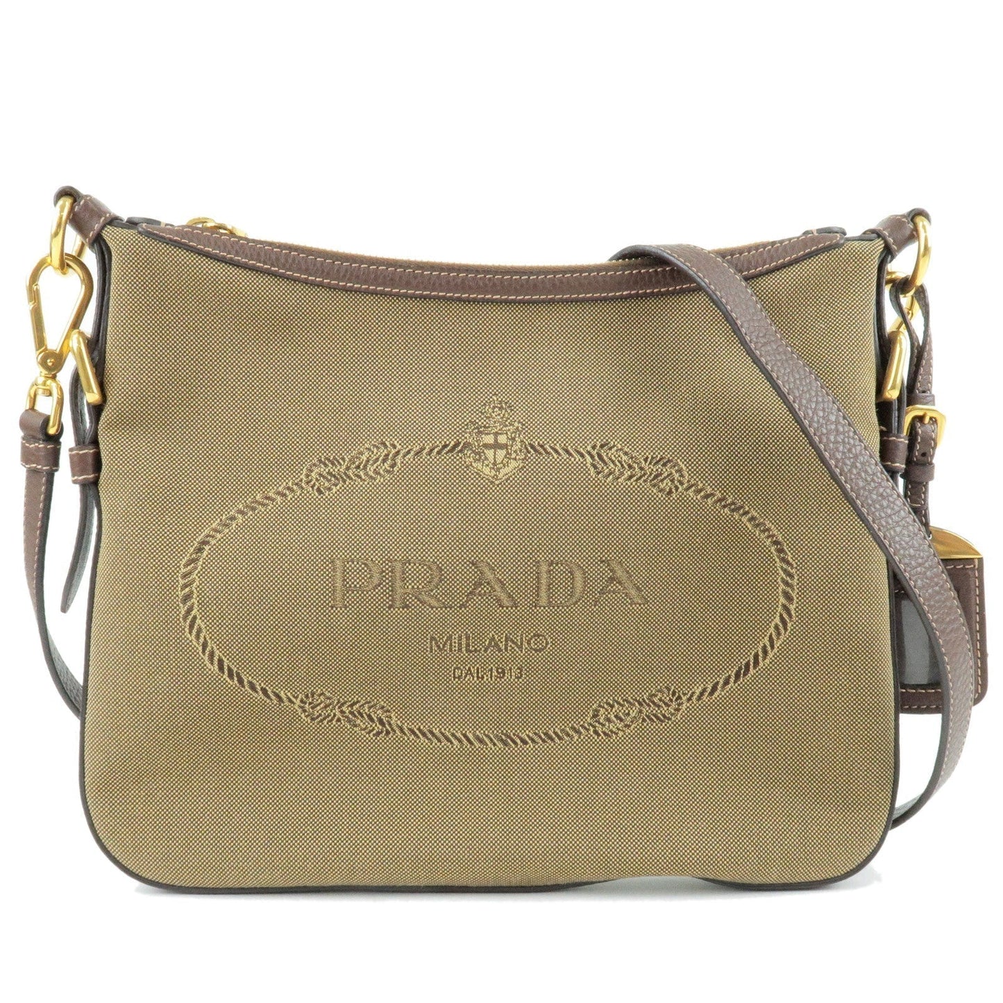 Prada Prada Nylon Juard Leather Shoulder Bag Beige Brown