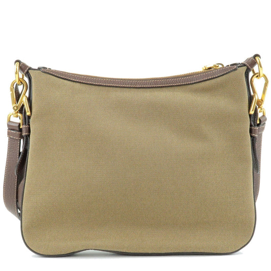 Prada Prada Nylon Juard Leather Shoulder Bag Beige Brown