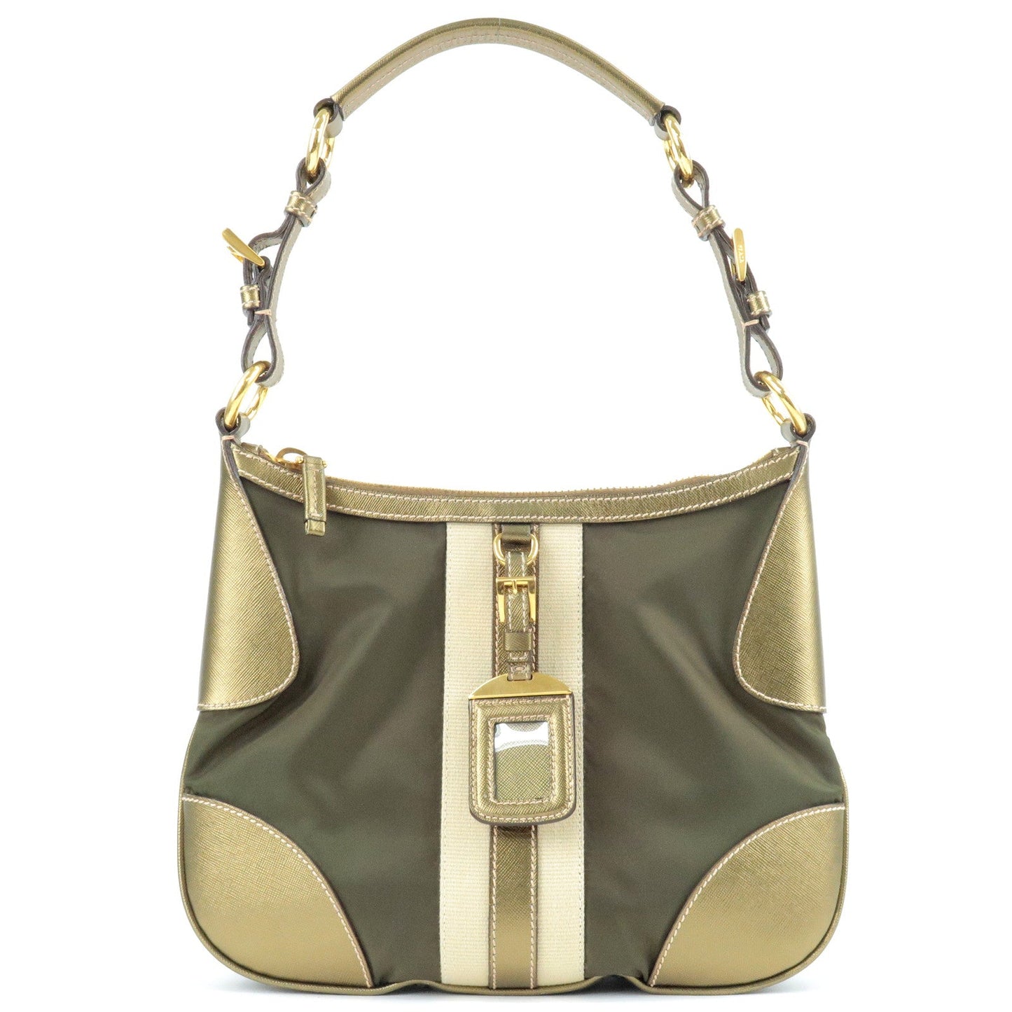 Prada Prada Logo Nylon Leather Shoulder Bag Khaki Bronze