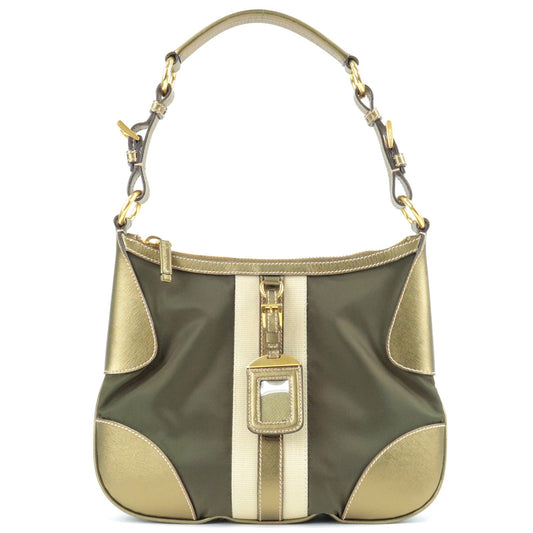 Prada Prada Logo Nylon Leather Shoulder Bag Khaki Bronze