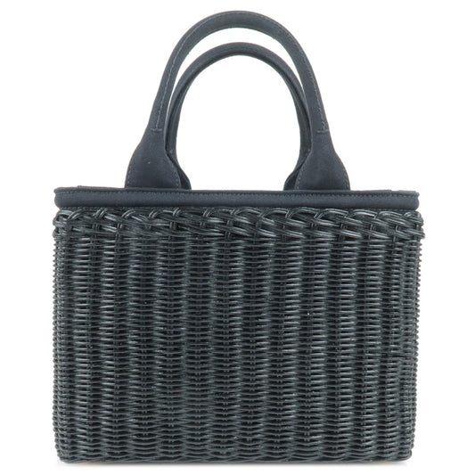 Prada 2Way Bag Hand Bag Nero Canvas Wicker Black Travel Bag