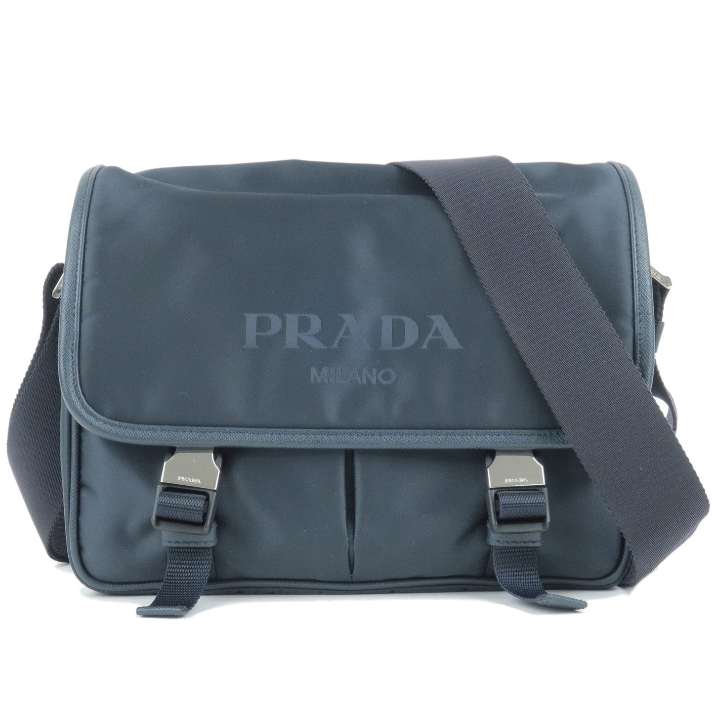 Prada Prada Logo Nylon Leather Shoulder Bag Navy Bleu