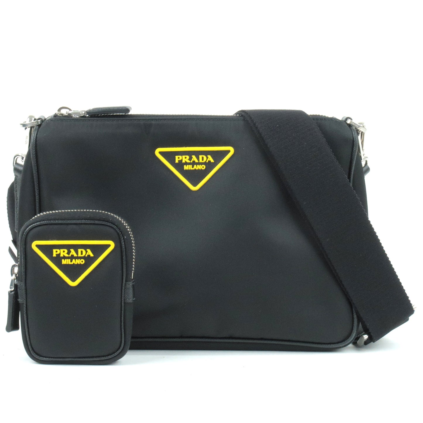 Prada Prada Logo Nylon Leather Shoulder Bag Black Yellow