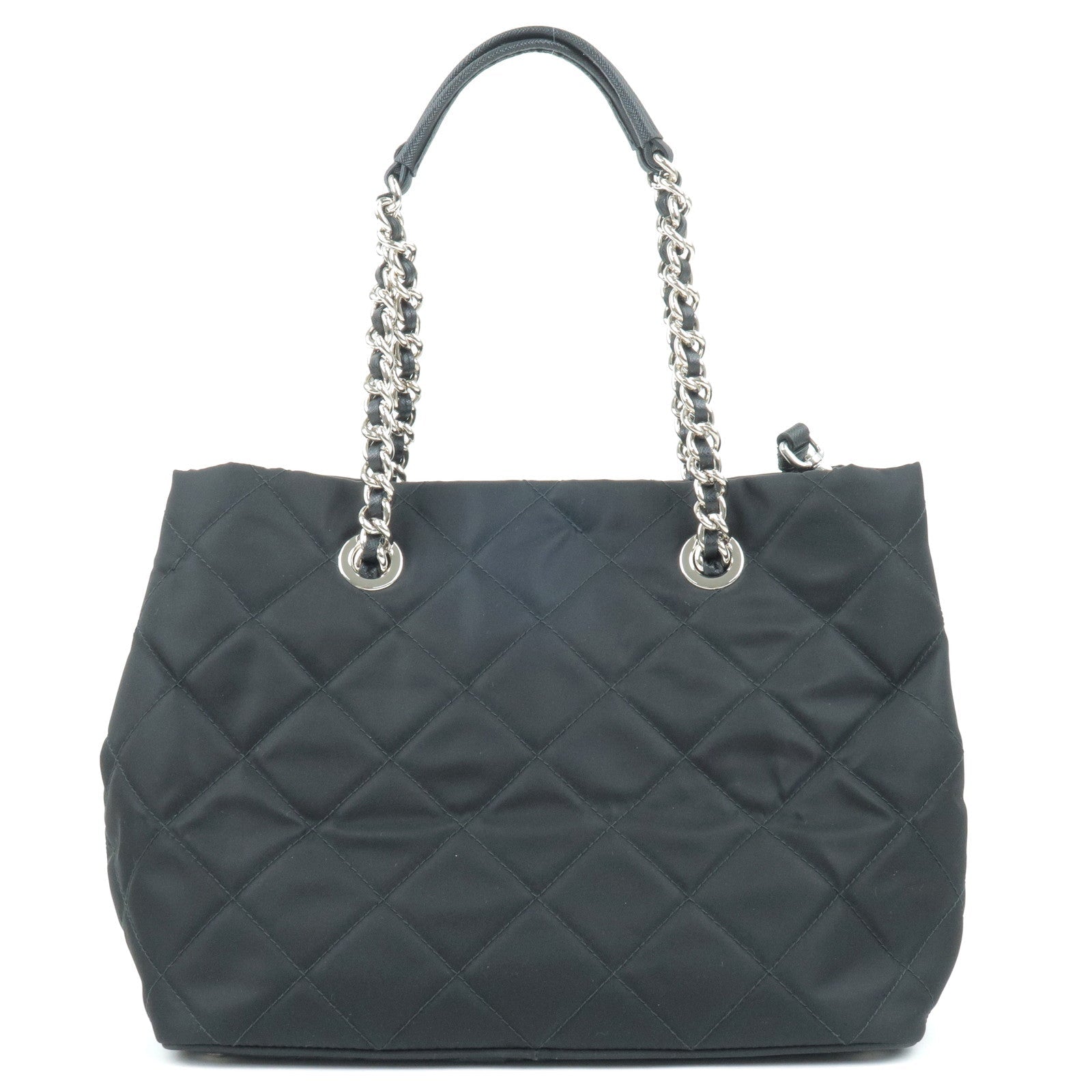 Prada Prada Nylon Leather 2Way Chain Tote Bag Nero