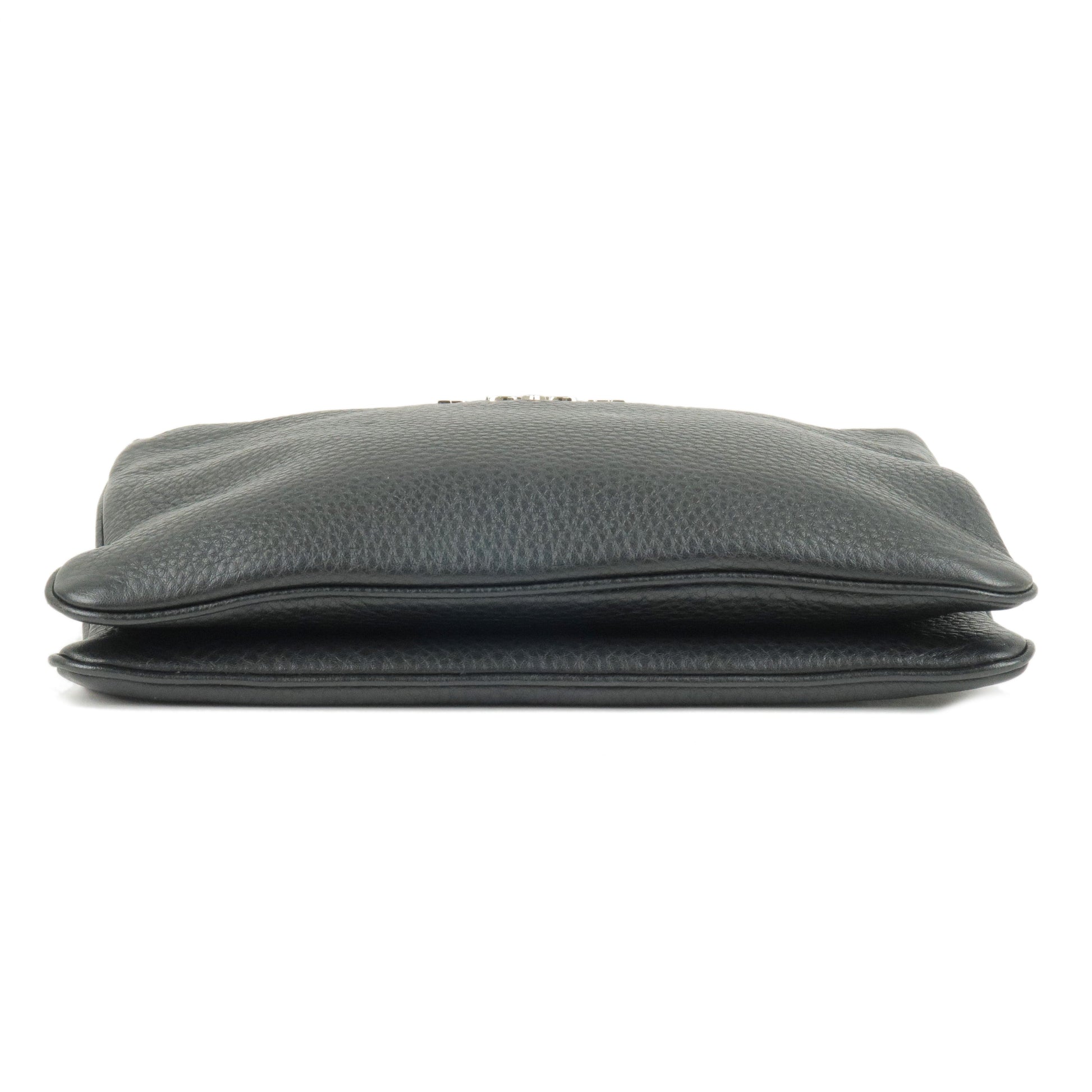 Prada Prada Logo Leather Shoulder Bag Silver Hardware Black