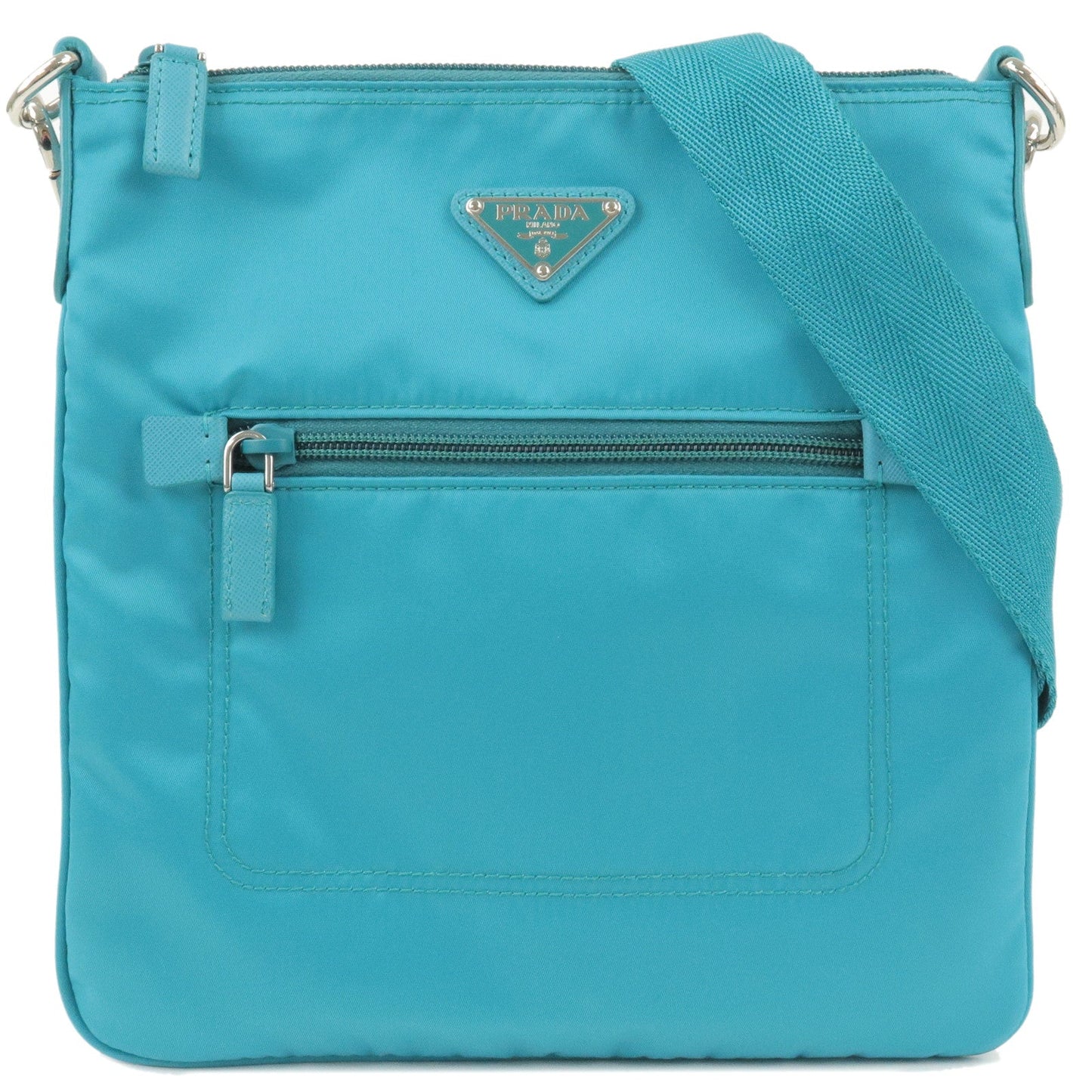 Prada Prada Logo Nylon Leather Shoulder Bag Turquoise Blue