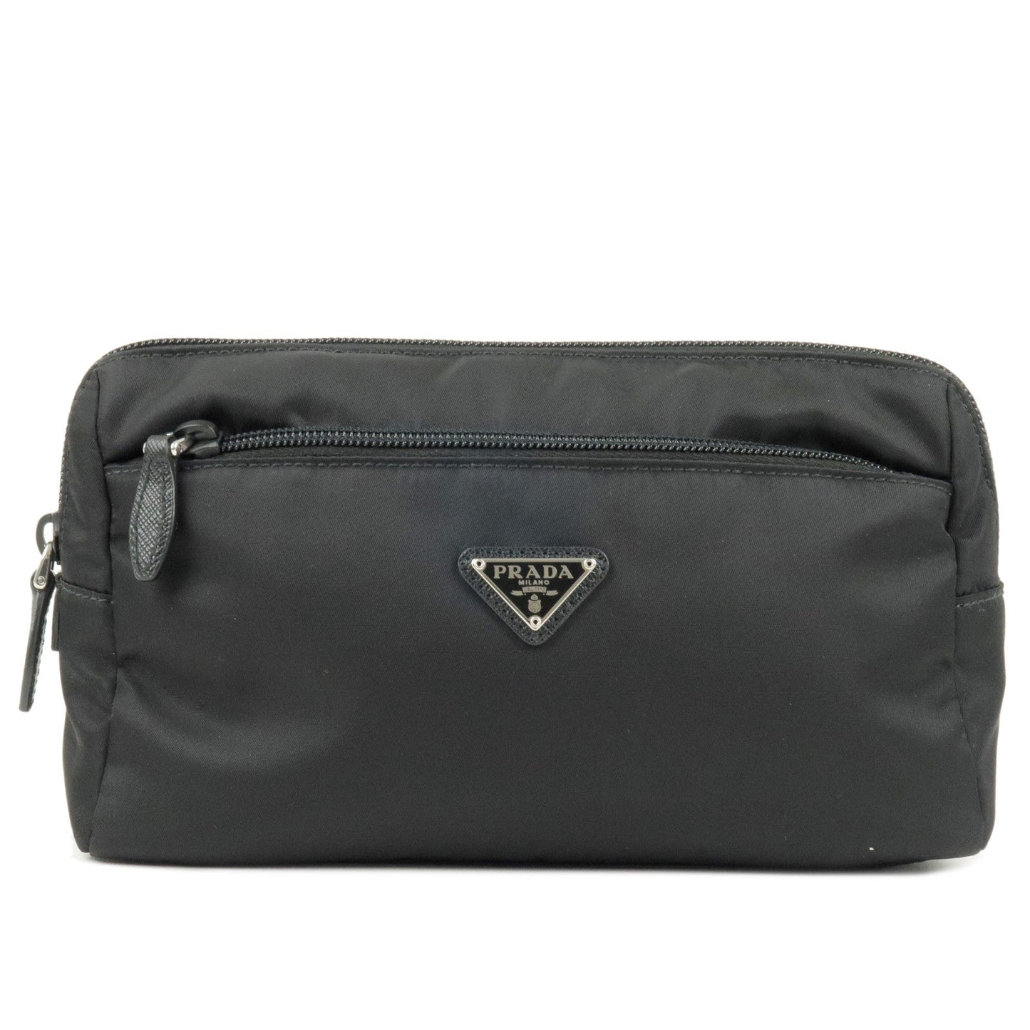 Prada Prada Logo Nylon Leather Pouch Clutch Bag Nero 1Na015 35896 11