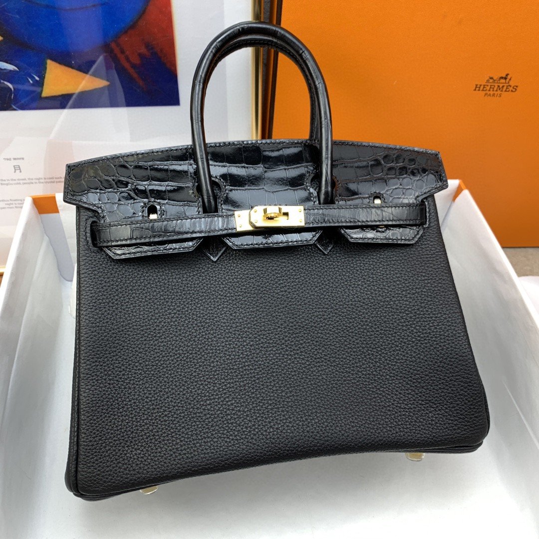 Top Quality Birkin Nata Swift For Women Black Gold Travel Bag
