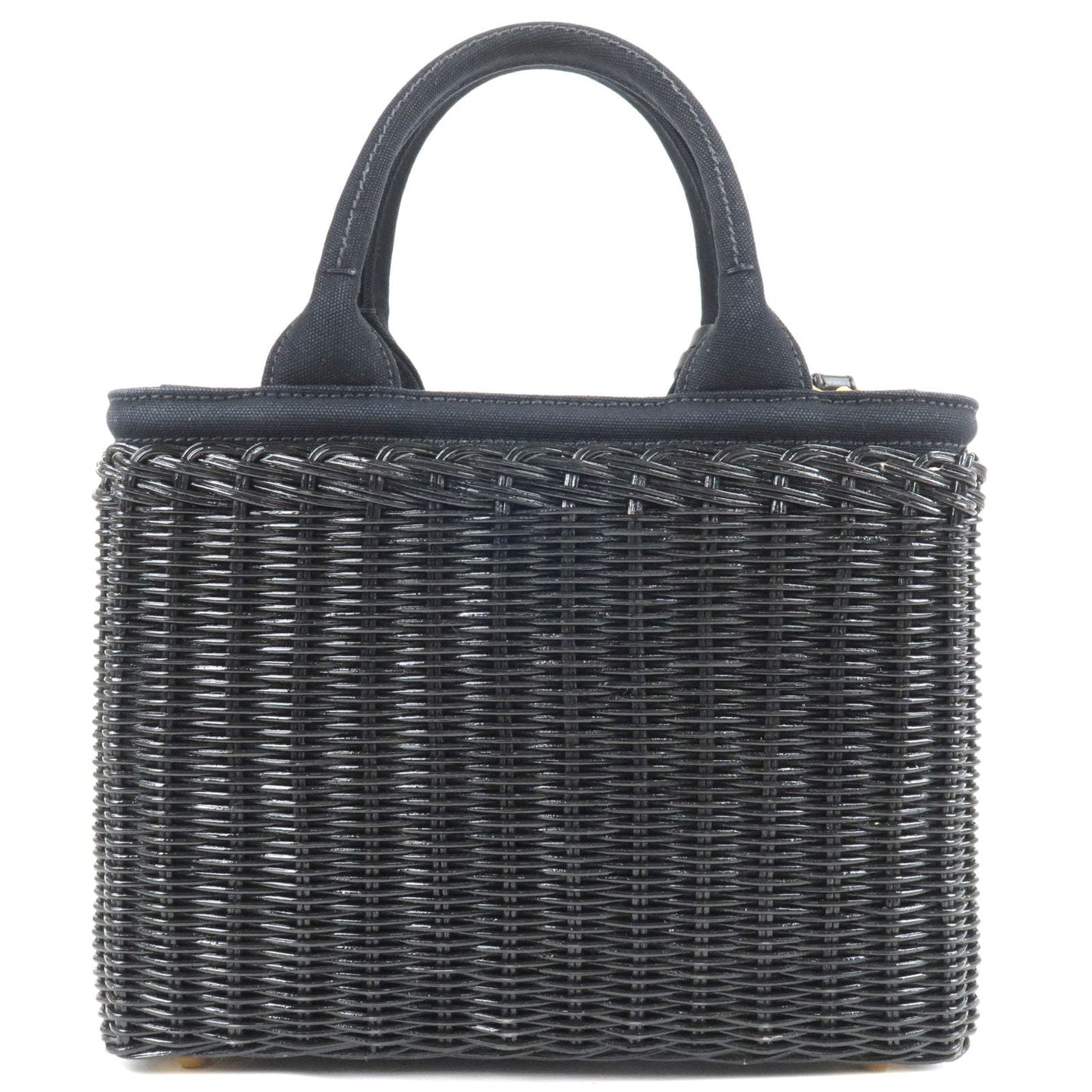 Prada 2Way Bag Hand Bag Canvas Wicker Black Travel Bag