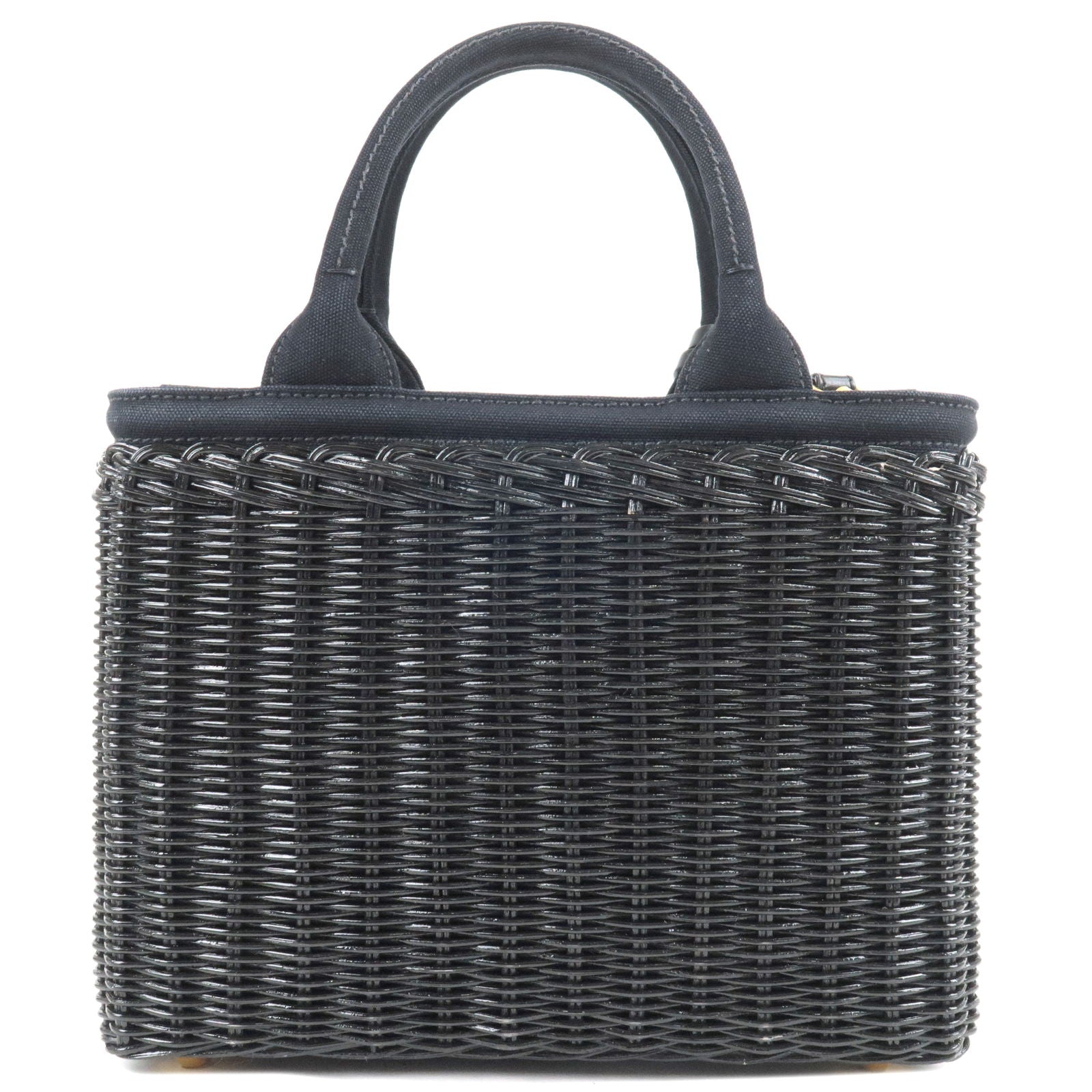 Prada 2Way Bag Hand Bag Canvas Wicker Black Travel Bag