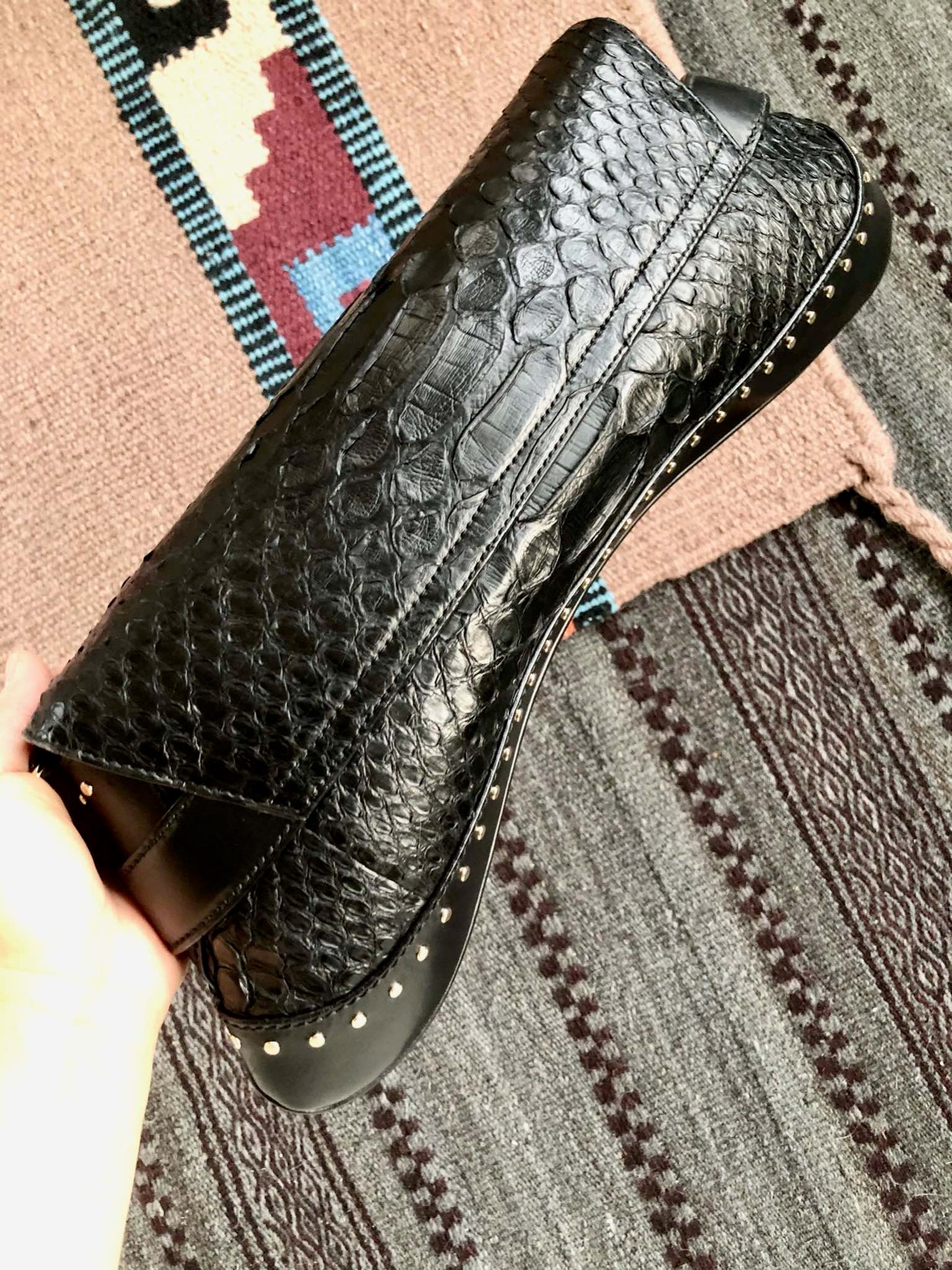 Gucci Horsebit Chain Leather Crocodile Black Large Shoulder Bag