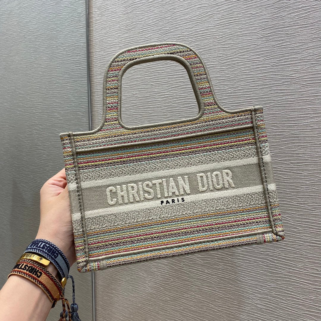 Book Stripes Embroidery Cd Canvas Small Book Tote Bag