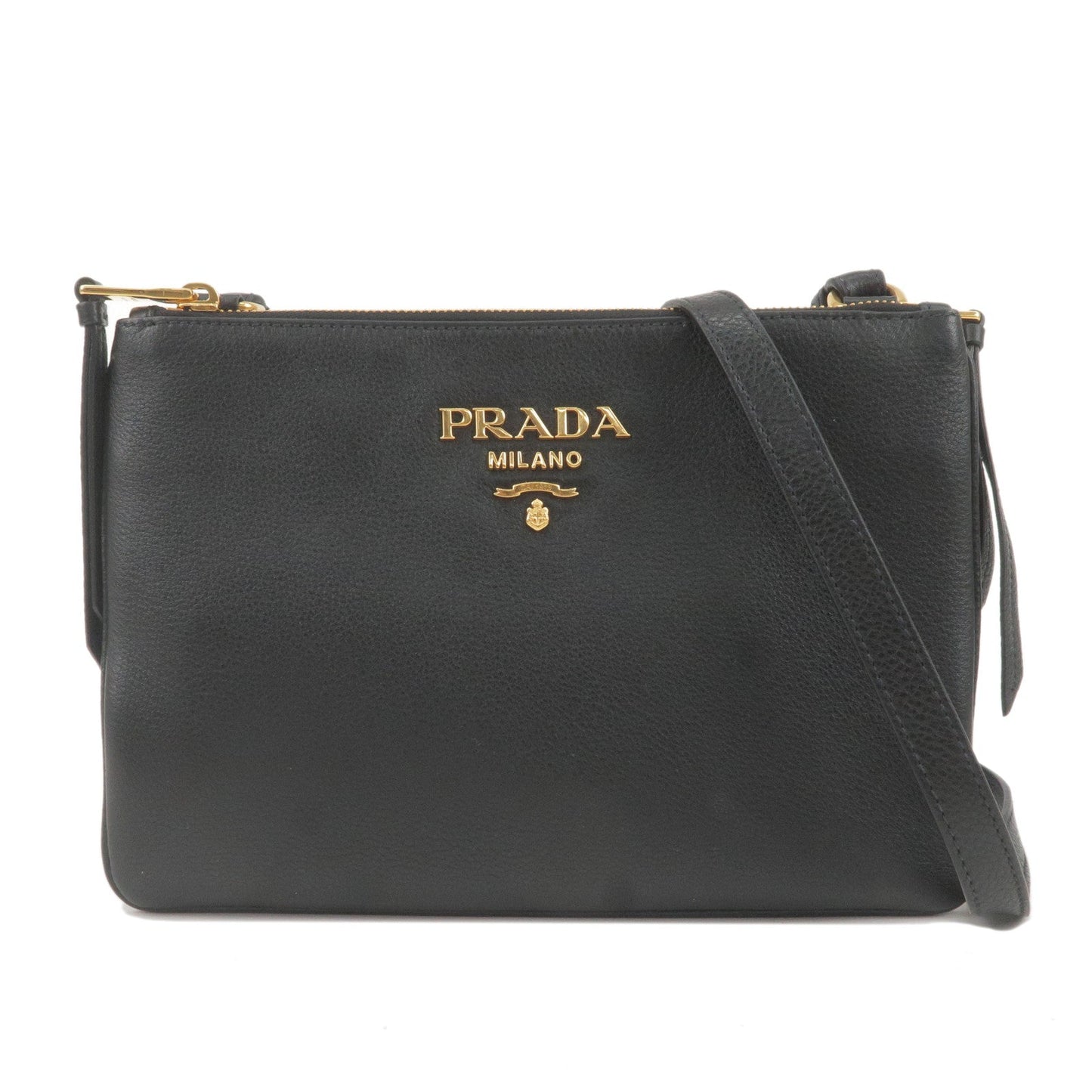 Prada Prada Logo Leather Shoulder Bag Gold Hardware Black