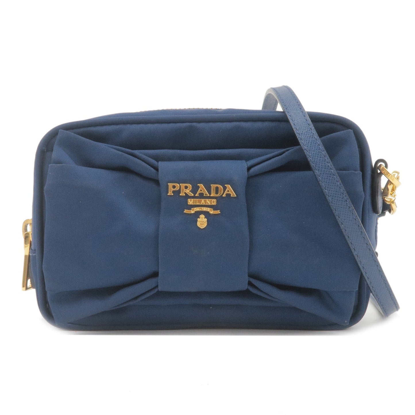 Prada Prada Logo Nylon Leather Ribbon Shoulder Bag Navy