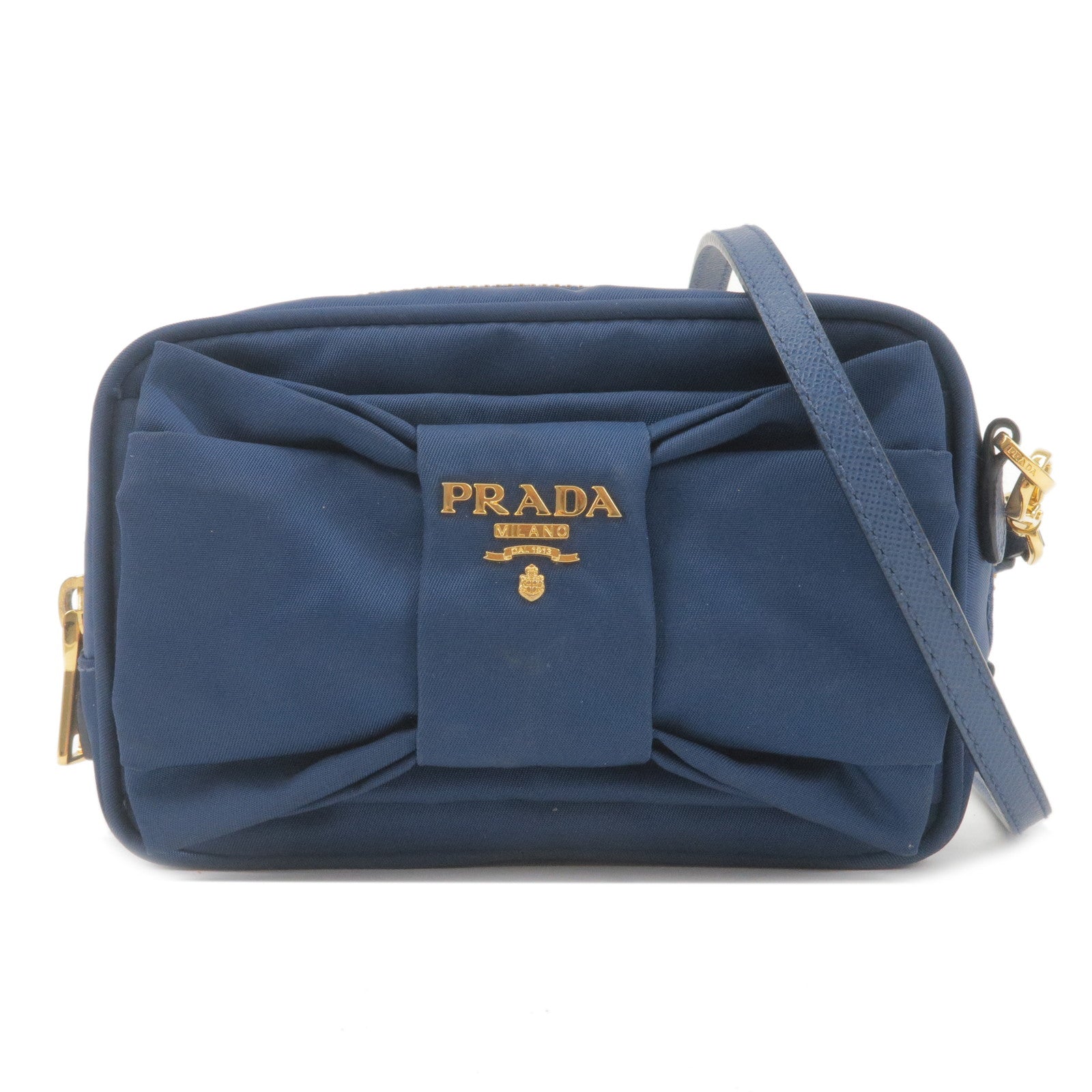Prada Prada Logo Nylon Leather Ribbon Shoulder Bag Navy