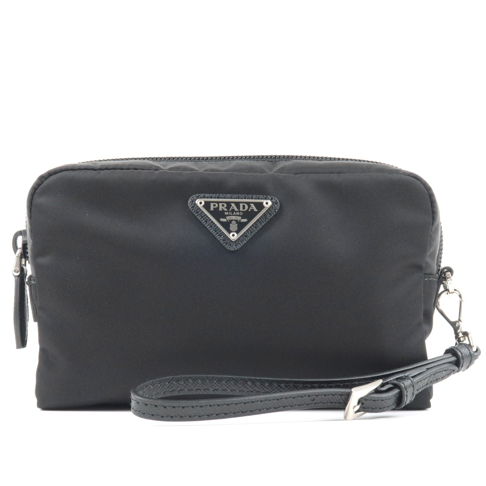 Prada Prada Logo Nylon Leather Pouch Clutch Bag Nero 1Ne021 36171 11