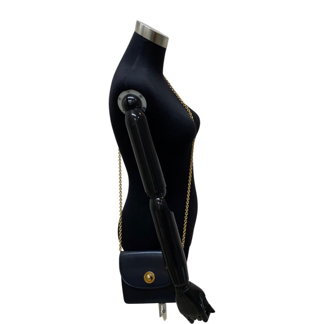 Shoulder Bag Calfskin, Navy Star Ball Metal Leather