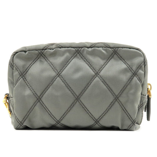 Prada Prada Nylon Leather Quilting Pouch Clutch Bag Gray