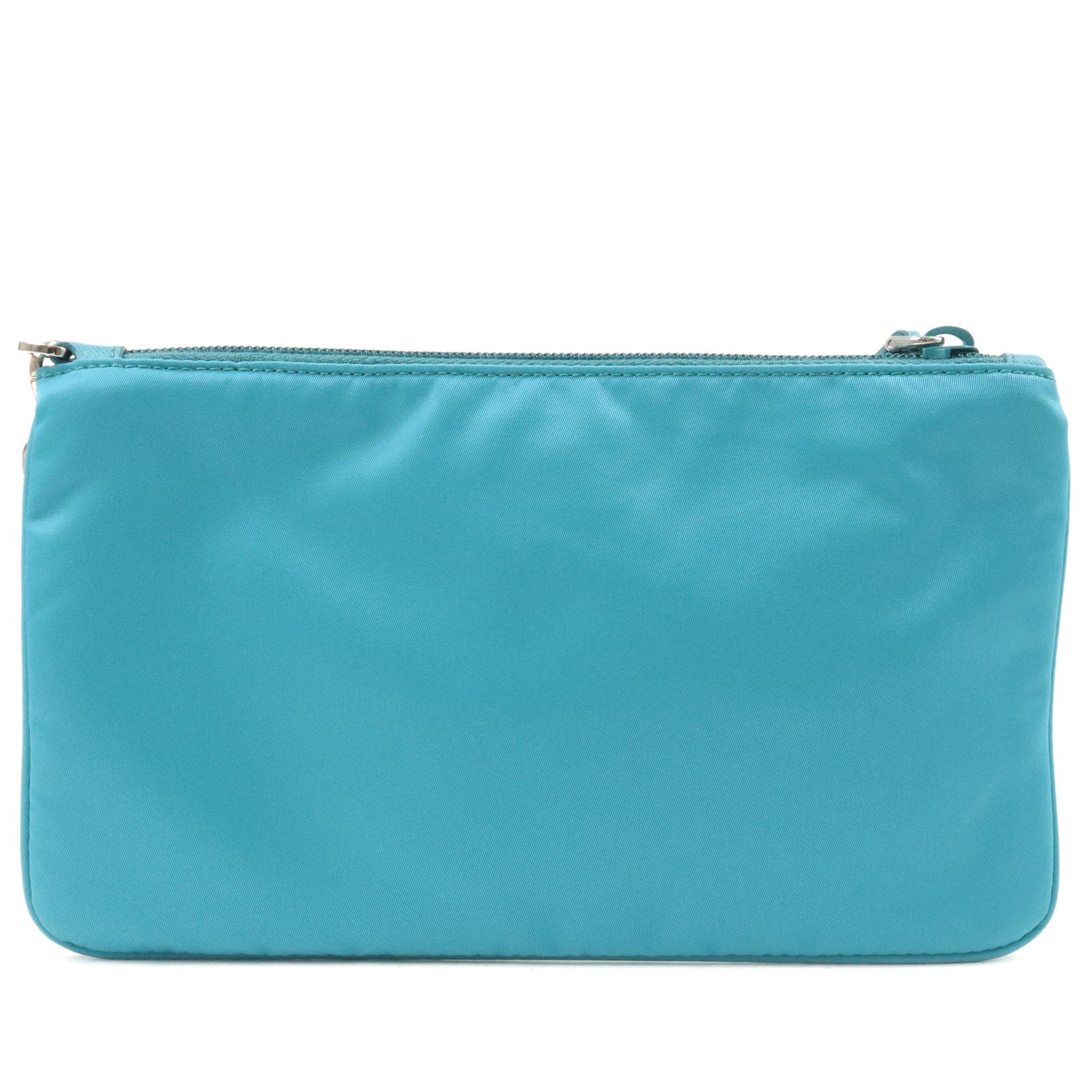 Prada Prada Logo Nylon Leather Clutch Bag Pouch Turquoise