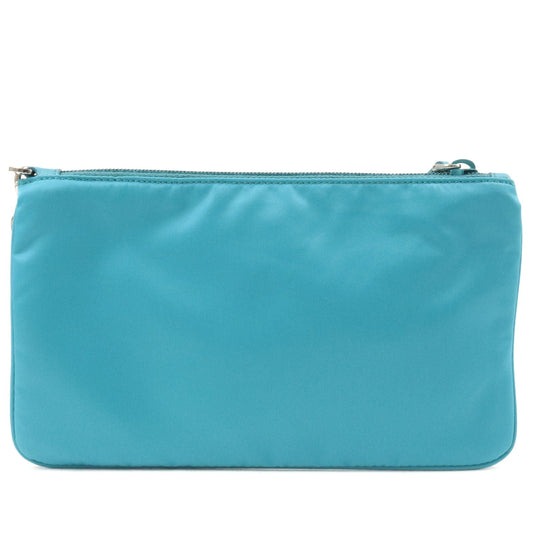 Prada Prada Logo Nylon Leather Clutch Bag Pouch Turquoise