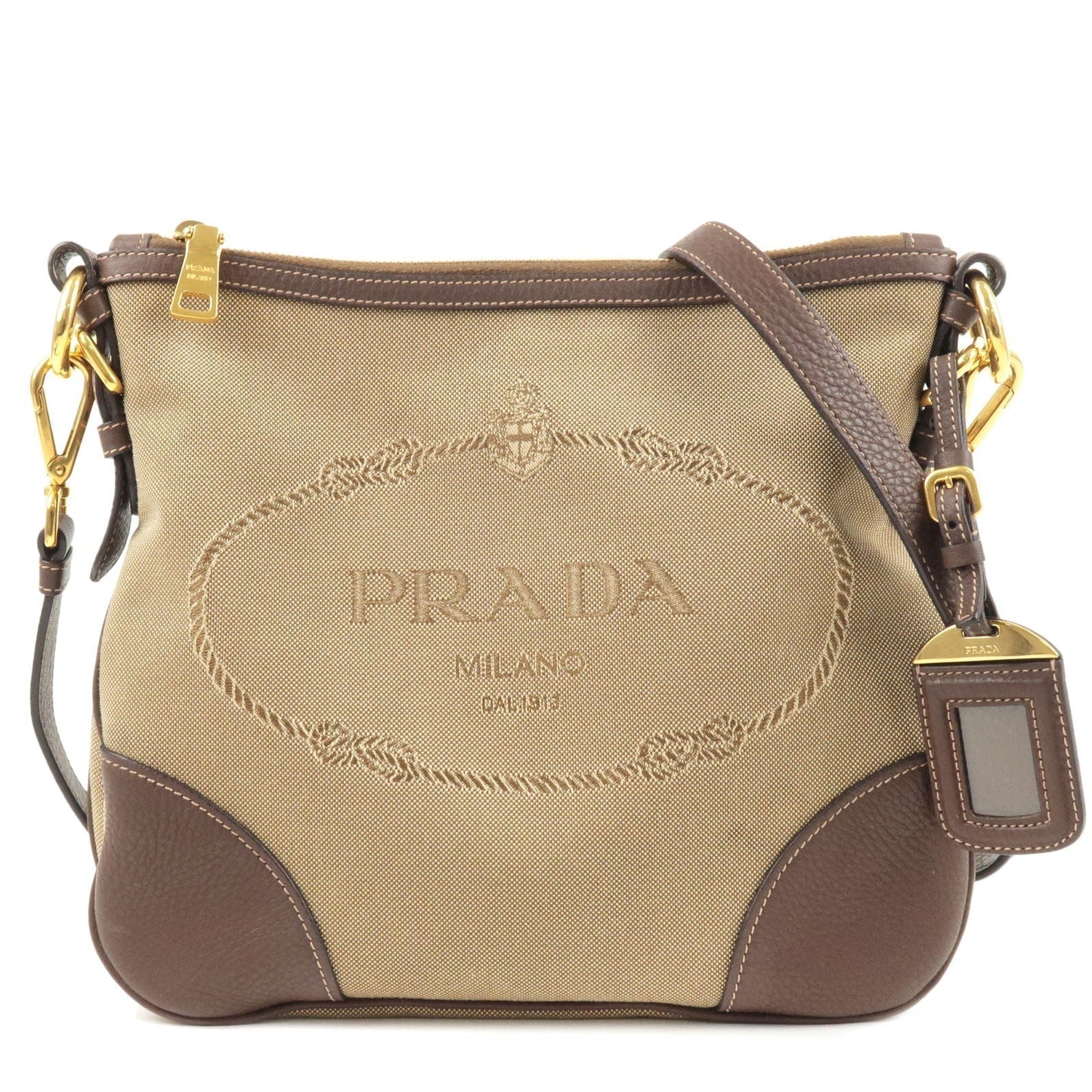Prada Prada Logo Jacquard Leather Shoulder Bag Beige Brown Bt0867 36313 17