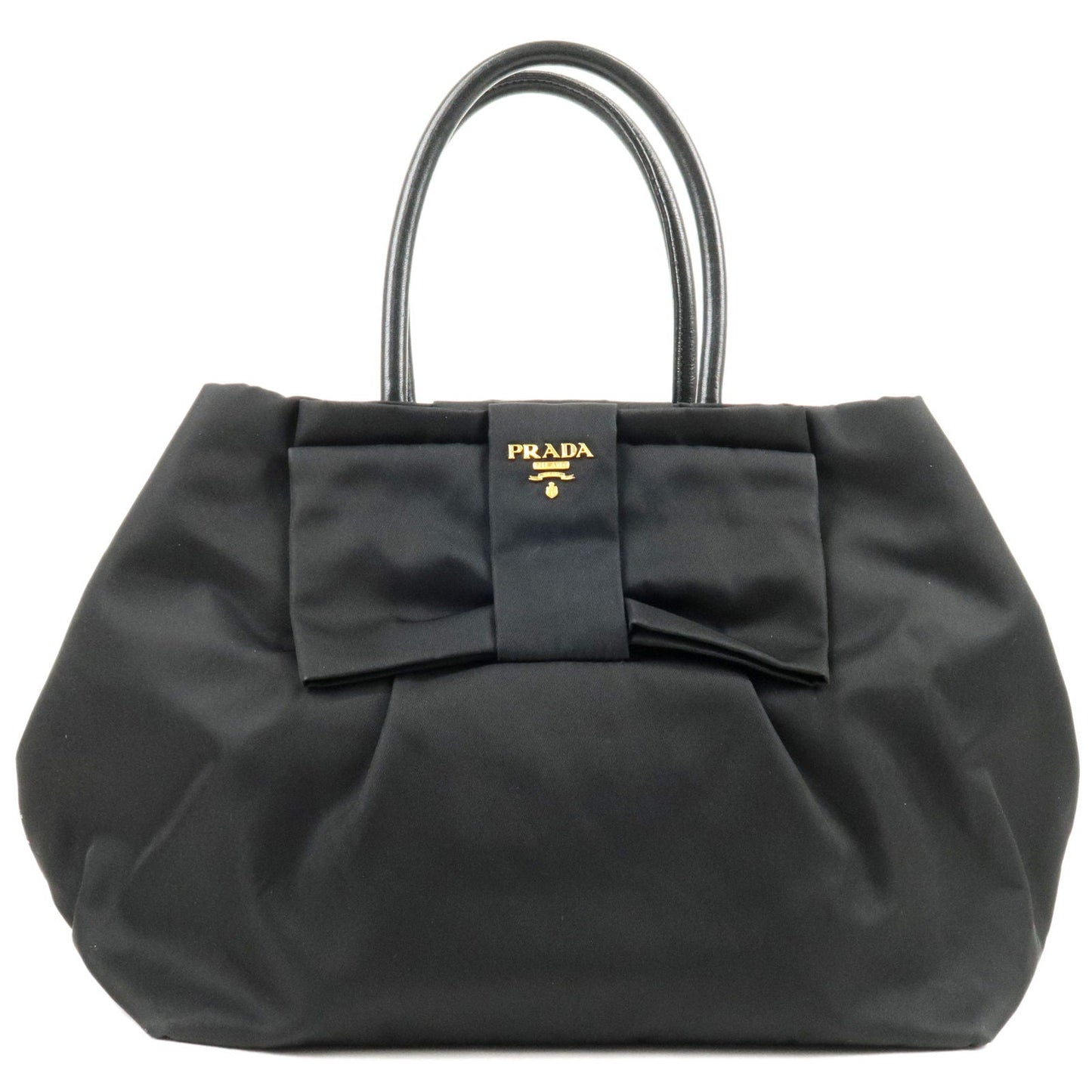 Prada Prada Logo Nylon Leather Ribbon Tote Bag Nero