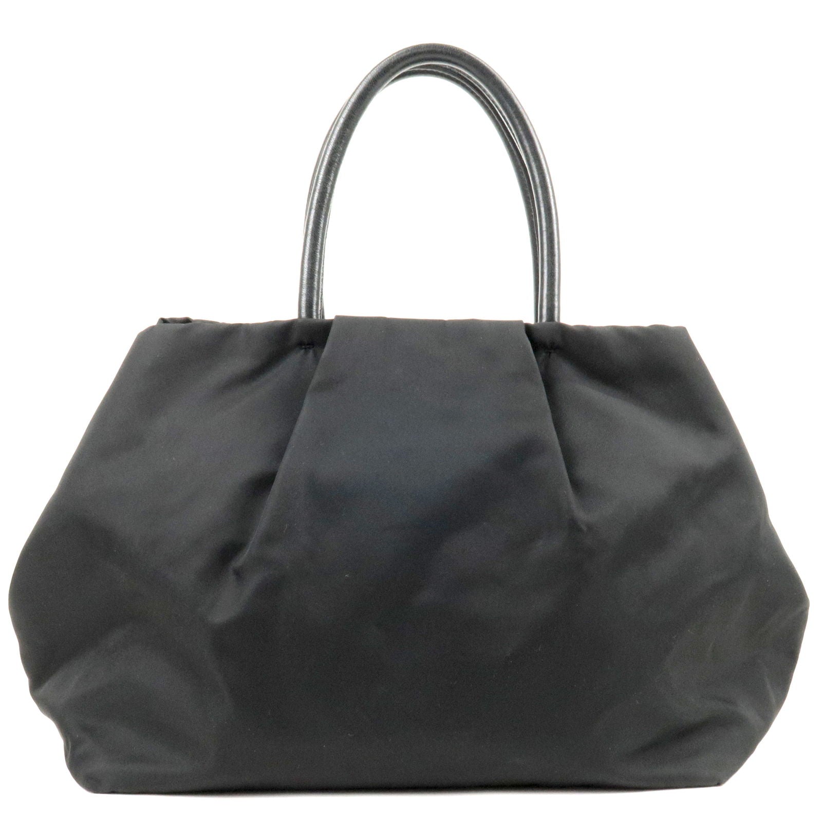 Prada Prada Logo Nylon Leather Ribbon Tote Bag Nero
