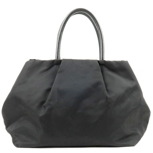 Prada Prada Logo Nylon Leather Ribbon Tote Bag Nero