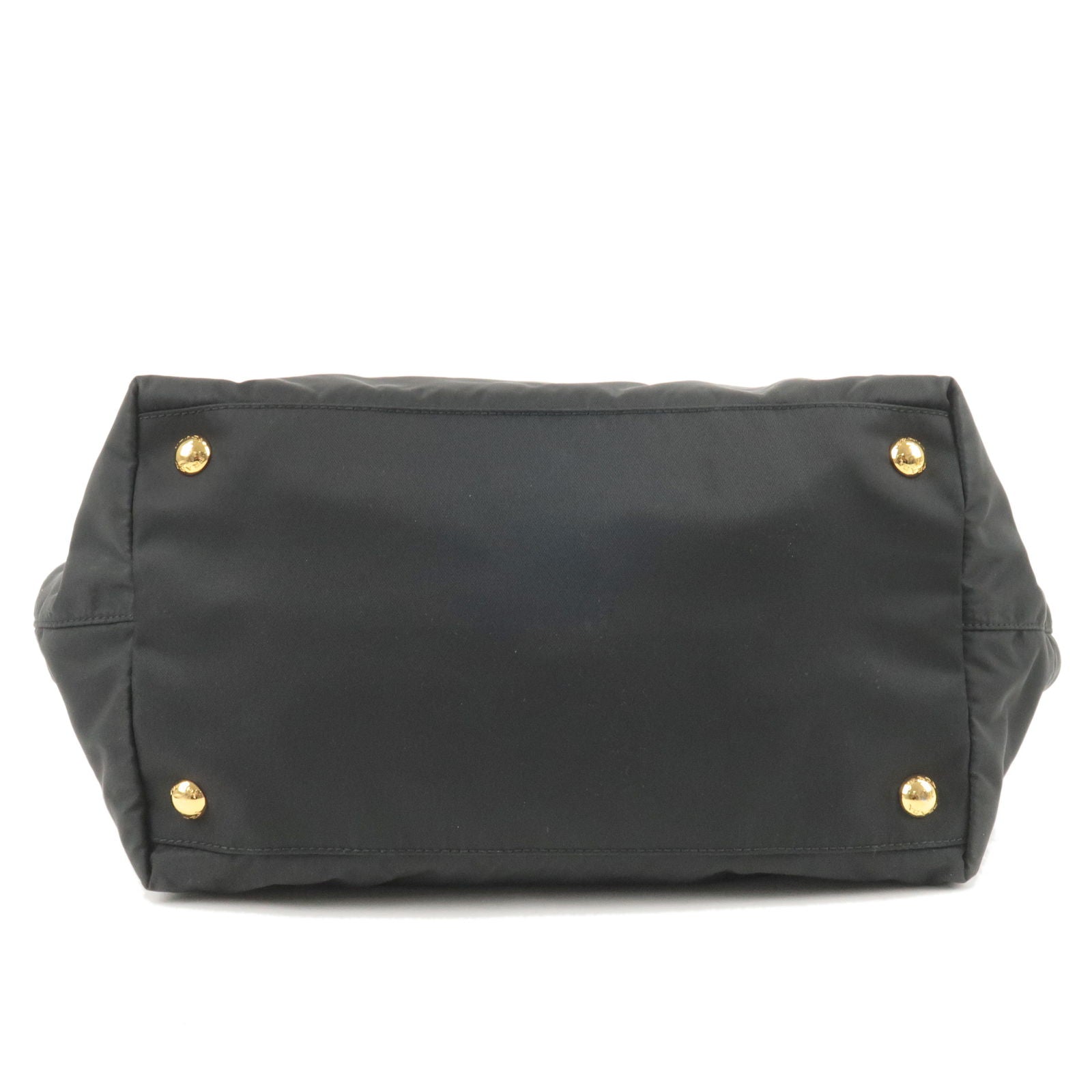 Prada Prada Logo Nylon Leather Ribbon Tote Bag Nero