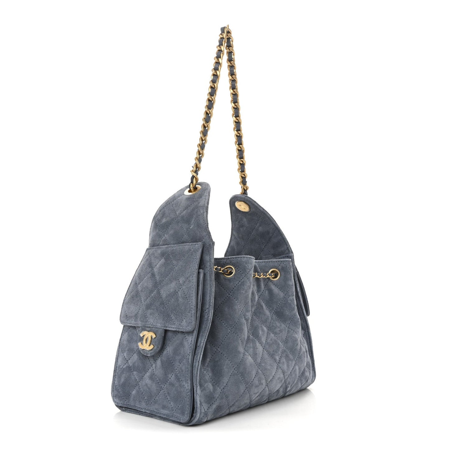 Suede Quilted Small 25 Handbag Blue Signature